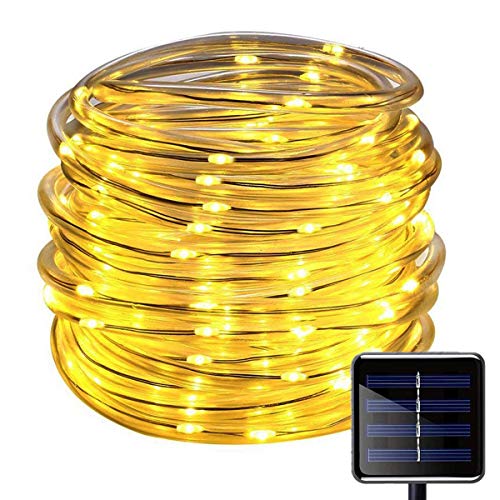 100 luces LED solares de cuerda, resistentes al agua 12 m, cable de cobre exterior, luces para Navidad, jardín, patio, valla del camino, árbol, de Kingcoo