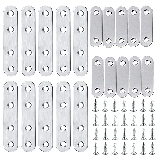 20 Piezas Placa Soportes Planos, Soportes de Esquina Planos, Placas de Reparación Soportes, Acero Inoxidable Soporte de Fijación de Placa con Tornillos para Reparar La Fijación de Muebles (Plata)