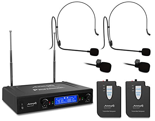 Audibax - Missouri 2500 - Micrófono Inalámbrico Profesional Doble - Set de 2 Micrófonos Tipo Lavalier / 2 Micrófonos Tipo Madona - con Receptor Display - Rango de Cobertura 80 metros - Frecuencia A