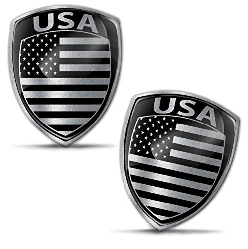 Biomar Labs® 2 x 3D Gel Pegatinas Siliconas Adhesivos Emblema Auto Coche Moto Bici Ordenador Bandera Nacional Americana EE.UU United States USA Negro Plata F 158