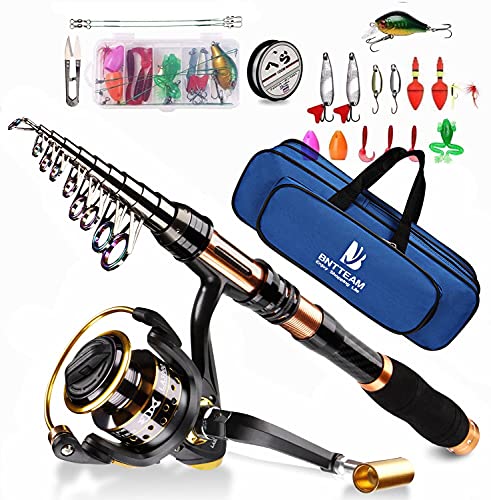 BNTTEAM Combo per canne da Spinning e mulinello 2.1m, 2.4m, 3.0m, 3.6m Canna da Pesca telescopica in carbonio al 99% e 11BB Mulinello e Borsa da Pesca & esche e Linea, Set combinato Canna da Pesca