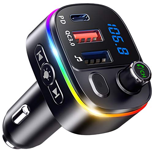 Bovon Bluetooth Transmisor FM y Soporte Magnético para Teléfono para Automóvil, Kit para Automóvil 2 en 1 con Carga Rápida 3.0 + 5V / 2.4A Cargador para Automóvil con Doble USB Inteligente