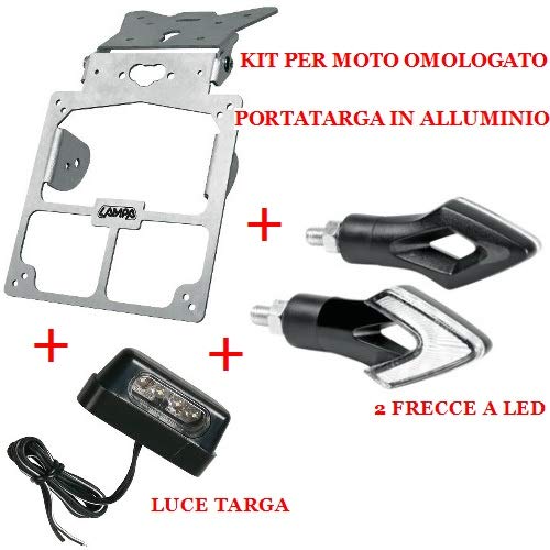 Compatible con DERBI Senda 50 X-Treme SM Kit DE Placa DE Licencia para Motocicleta DE Aluminio Universal+2 Flechas LED+Placa DE Licencia, Soporte DE Aluminio Todo Aprobado