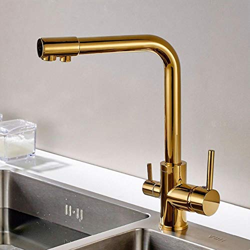 Copper Gold Finished Swivel Drinking Water Faucet 3 Way Water Filter Purifier Kitchen Faucets For Sinks Taps