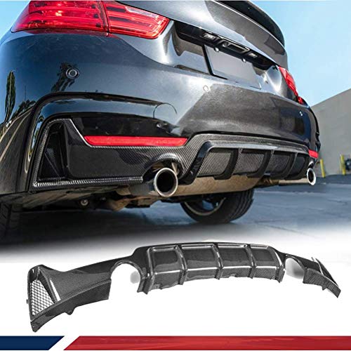 Difusor trasero del coche,adecuado para BMW Serie 4 F32 F33 F36 435i 420i 440i M-Sport 2-puerta 2013-2017 Fibra de carbono difusor del parachoques trasero Spoiler labio (salida doble de escape doble)