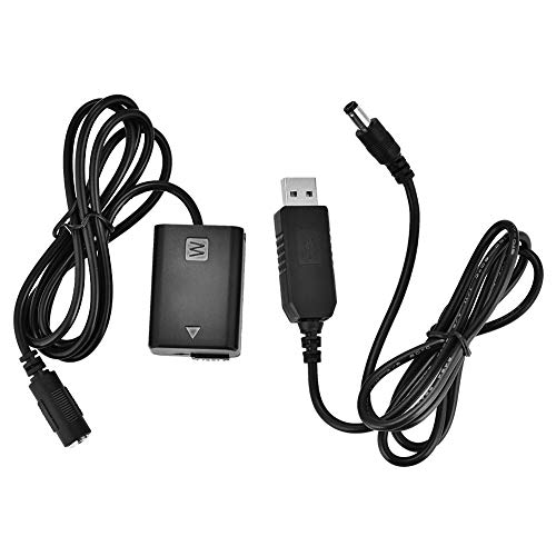 EBRTOOLS USB Cable De Conducción NP-FW50 Dummy Battery Power Adapter Cable Conector Adaptador de batería Falsa para Sony Alpha A6000 A6300 A5000 A5100 NEX-5N
