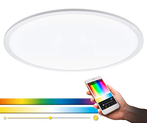 EGLO connect SARSINA-C - Lámpara de techo LED para el hogar, material: aluminio, plástico, color: blanco, diámetro de 59,5 cm, incluye mando a distancia, regulable, tonos blancos y colores ajustables