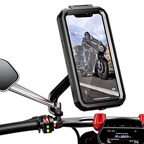 Faneam Universal Soporte Teléfono Móvil Moto Impermeable Soporte Movil para Moto Scooter 360° Rotación Ajustable Soporte de Móvil para Motocicleta con Pantalla Táctil, Fingerprint & Face ID