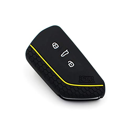 Funda de silicona para llave de coche VF con 3 botones, color negro y amarillo