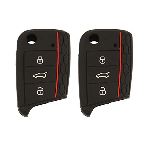 Futheda 2 Piezas 3 Botones de Silicona Suave Coche Mando a Distancia Flip Key Fob Funda de protección Casos Accesorios Compatible con Golf 7 GTI Golf VII MK7 Octavia A7 Seat Leon 5F SC ST (Negro)