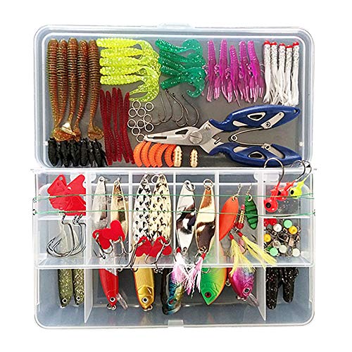 Gobesty Juego de señuelos de Pesca, Kit de fabricación de señuelos de Pesca Regalos de Pesca para Hombres con Caja de Aparejos de Pesca VIB Topwater Diving Señuelos flotantes Set de señuelos Suaves