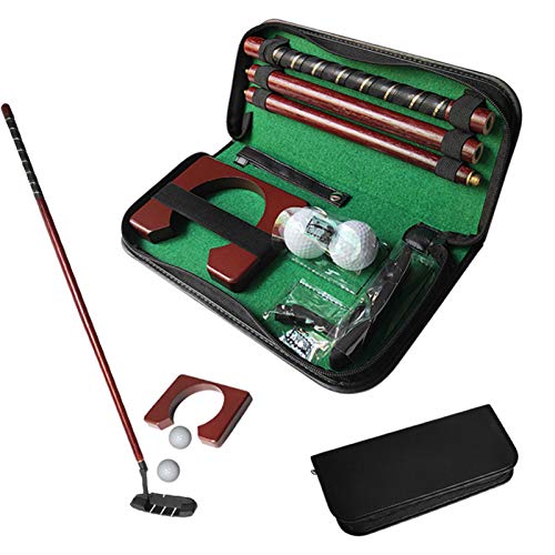 Graceru Juego de minigolf de golf portátil para interior con pelota y bolsa de PVC, putter de aluminio y portería de madera, set de regalo (negro)