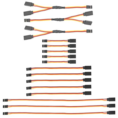 GTIWUNG 16Pcs Cable de Extension Servo, 75/150/300mm Jr Servo Extensión, Servo Cable de Extensión,JR Receptor Enchufes Conectores,150mm Cable de Extensión Servo Y Divisor para JR Futaba RC Accesorios
