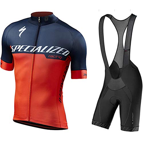 HANFEI Ropa de Ciclismo para Hombre del Traje de Bicicleta Conjunto de Verano Top + del Babero Acolchados, A Prueba De Viento, Transpirable Y Que absorbé El Sudor (2,L)