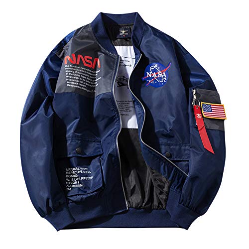 HBHHB Chaqueta NASA Ma-1 Impresión Cierre De Cremallera Jacket Sporty Bomber Suelto Casual para Abrigos Espesar Modelos De Pareja,Azul,M