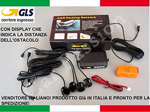 Kit de 4 sensores de aparcamiento para coche, furgonetas, caravanas, color negro, se pueden pintar, manual en italiano con pantalla LED acústica