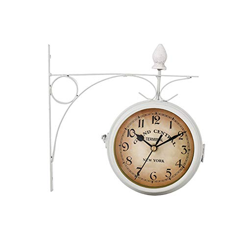 KKmoon Vintage Reloj de pared de doble cara Soporte de metal con pilas Decoración del hogar Jardín Bar de café Decoración