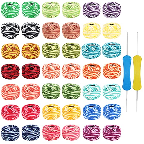 Kurtzy Coloridos Hilos Ganchillo (42 Bolas) Incluye 2 Agujas de Ganchillo (3 y 4 mm) – Cada Madeja Pesa 10 g y Tiene 43 m de Largo – Set Hilo para Tejer a Crochet Algodon Largo Total de 1806 Metros