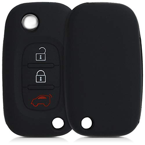 kwmobile Funda de Silicona Compatible con Smart Llave de Coche Plegable de 3 Botones - Carcasa Suave de Silicona - Case Mando de Auto Negro
