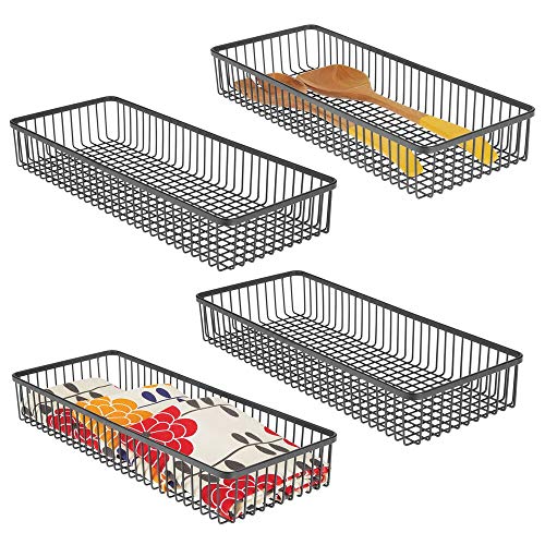 mDesign Juego de 4 organizadores de cajones universales de Metal – Cuberteros para ordenar los Utensilios y Accesorios de Cocina en los cajones – Cestas metálicas para Cocina y hogar – Negro