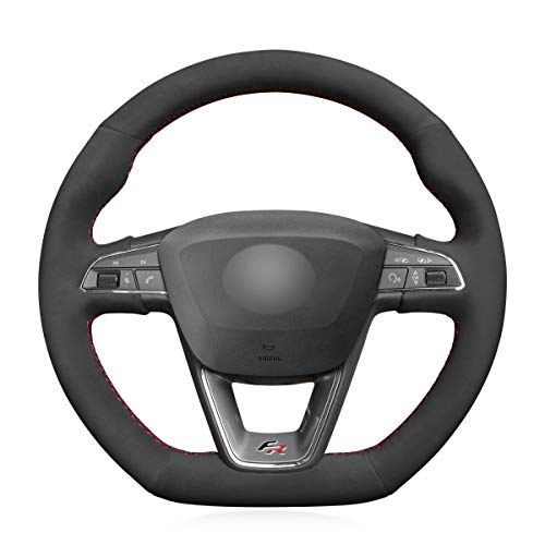 MEWANT Cubierta Específica Del Volante de Gamuza Cosida a Mano para Seat Leon (FR|CUPRA)/Ibiza (FR|CUPRA)/Alhambra (FR Line)/Arona FR/Ateca FR/Toledo FR