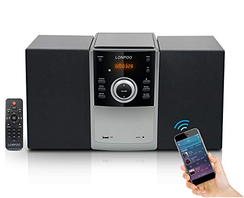 Microcadena Hi-Fi 30W con Radio FM Bluetooth, LONPOO Sistema Micro CD Reproductor de CD Micro Sistema de Audio para el hogar, USB, Entrada Auxiliar Microcadena Hi-Fi 30W con Radio FM Bluetooth, LONPOO Sistema Micro CD Reproductor de CD Micro Sistema de Audio para el hogar, USB, Entrada Auxiliar