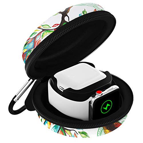 MoKo Funda de Transporte Base Soporte de Carga Compatible con iWatch Series 6/5/4/3/2/1/SE y Airpods Pro/2/1, Impermeable Caja de Almacenamiento Viaje Protectora Portátil - Colorido Árbol