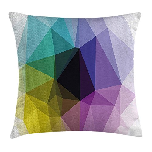 OMTANN Modern Throw Pillow Cushion Cover, Fragmented Triangle Color Shades in Gradient Tones Mosaic Style Digital Pattern, Decorative Square Accent Pillow Case, Multicolor 16x16 Inches