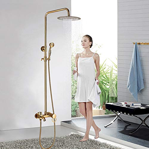 Onyzpily Golden Ducha Sistema de ducha con ducha de lluvia y alcachofa de ducha para cuarto de baño, juego de ducha con bañera para baño sin grifo, ducha cascada Onyzpily Golden Ducha Sistema de ducha con ducha de lluvia y alcachofa de ducha para cuarto de baño, juego de ducha con bañera para baño sin grifo, ducha cascada