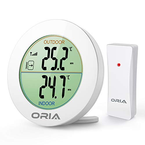 ORIA Termómetro Higrómetro Digital Interior Exterior, Medidor de Humedad y Temperatura, Redondo LCD Pantalla Temperatura con Sensor, Min/MAX, °C/°F & Icono de Low Batería para Hogar, Oficina, etc