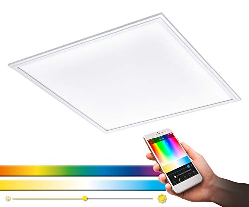 Panel LED de techo EGLO SALOBRENA-C, lámpara de techo Smart Home, material: aluminio, plástico, color: blanco, 59.5 x 59,5 cm, regulable, tonos blancos y colores ajustables