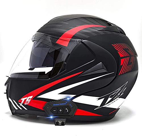 QDY Motorcycle Helmet Bluetooth Integrated Motorcycle Modular Flip up Helmet Motorbike Crash Helmet with Double Visor Dot/ECE Approved Full Face Helmet for Men Women Four Seasons J,XS=53~54cm