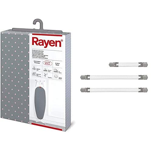 Rayen - Funda para Tabla De Planchar Universal con Sistema Easyclip, 3 Capas + 6361.01 - Tensores para Fundas De Planchar, Color Blanco