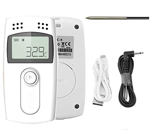 Registrador de Datos de Temperatura USB RC-4 Registrador de Temperatura USB 16000 Punto Pantalla LCD Sonda Externa Export PDF/Excel Informe para Frío Cadena Almacenes Nevera Invernadero (1PCS)