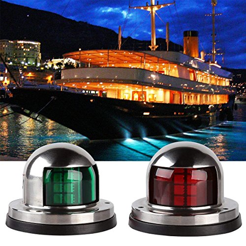 SeeKool Luces de Navegación para Barco, 12 V Navegación de LED de Acero Inoxidable Arco de Navegación Luces Marina de Yate, Lámpara de Señalización en Colores Rojo y Verde 2pcs