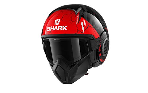 Shark Casco de moto STREET DRAK CROWER KAR, Negro/Rojo, XL