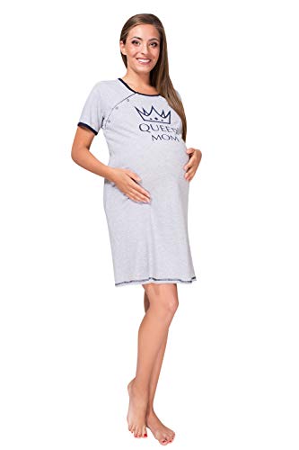 Sibinulo Camisón de Maternidad Pijama Lactancia Vestido Queen Mom Ever Manga Corta Cierre a Presión Gris L Sibinulo Camisón de Maternidad Pijama Lactancia Vestido Queen Mom Ever Manga Corta Cierre a Presión Gris L