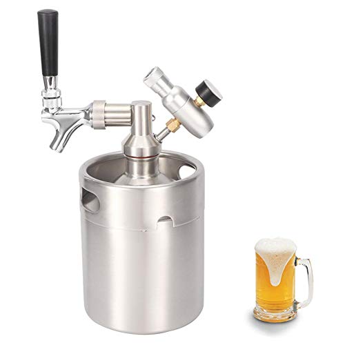 Sistema de mini barril de cerveza a presión: grifo de cultivo de acero inoxidable 2L, kit dispensador de mini barril portátil, con un medidor de presión de nivel 1 para cerveza artesanal Homebrew