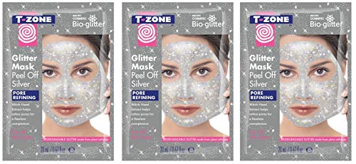 T-Zone Silver Glitter Peel Off Face Mask for Drawing Out Impurities with Witch Hazel 3 x 20ml