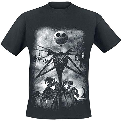 The Nightmare Before Christmas Pesadilla Antes De Navidad Stormy Skies Hombre Camiseta Negro L, 100% algodón, Regular