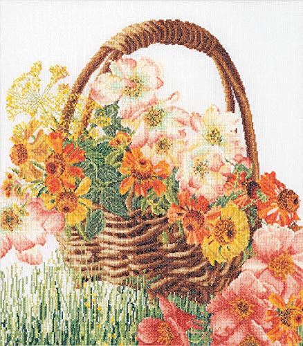 Thea Gouverneur - Kit de Punto de Cruz Contado - 3064A - Hilos DMC Preseleccionados - Canasta de flores - Aida - 35cm x 39cm - Kit de Bricolaje