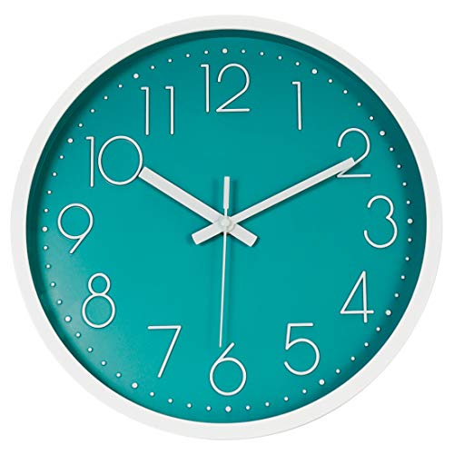 Topkey Reloj de pared de 30,48 cm, silencioso y moderno reloj de pared decorativo redondo para sala de estar, dormitorio, cocina (batería no incluida) (verde menta)