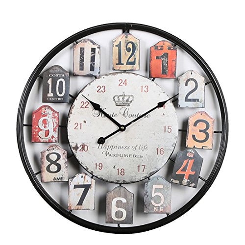 Tosbess 50CM Relojes de Pared Silencioso Grandes Originales de Metal Estilo Vintage para el hogar/la Cocina/la Oficina/la Escuela (Negro)
