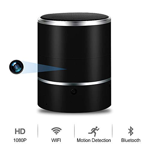 UYIKOO Cámara Oculta WiFi 2 En 1 Altavoz Bluetooth Cámara Espía, HD 1080P Mini Cámara Espía WiFi con Lente de Rotación Horizontal de 180° y Detección de Movimiento