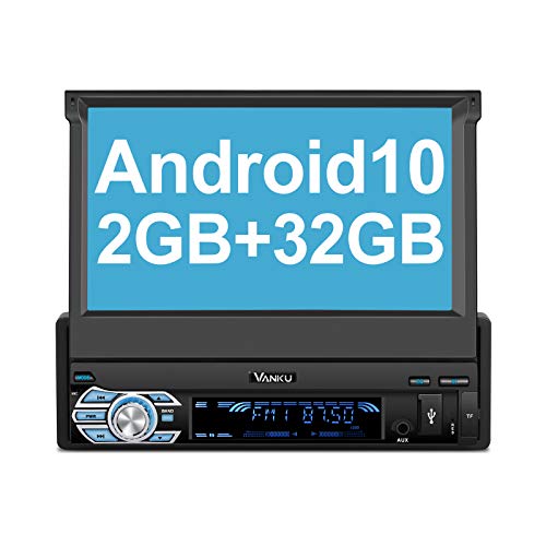 Vanku Android 10 Radio 1 DIN con GPS, 2+32GB Autoradio Navegador Soporte Bluetooth, Control Volante, WiFi, USB, SD, Subwoofer, Mirror-Link, con 7” Pantalla Táctil