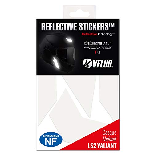 VFLUO Valiant™, Kit 5 Adhesivos Retro-Reflectantes Casco LS2 Valiant™ y Compatible con Todos los Cascos de Motocicleta, 3M Technology™, Blanco