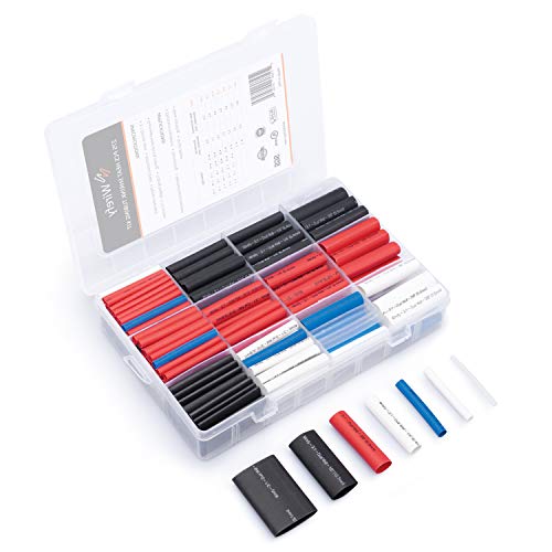 Wirefy - Kit de tubos termorretráctiles (275 unidades, 3:1 Dual Wall Tube, revestimiento adhesivo, tubos termorretráctiles marinos, negro, rojo, blanco, transparente, azul