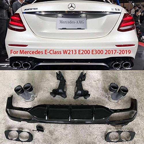 XBXDM Alerón Difusor De Labios De Parachoques Trasero PP con Puntas De Escape para Benz W213 E200 E300 Sport Upgrade E53 Look 2017-2019