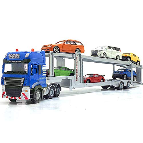 Xolye Transportador de coches de juguete semi-remolque de plataforma del remolque del camión modelo de simulación del regalo de deslizamiento de coches de juguete de juguete de metal coche de los niño