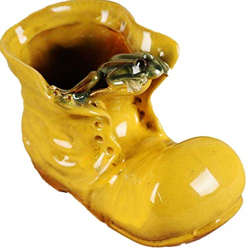 YiGanQiang Botas en Forma, macetas de macetas Zapato de Dibujos Animados de cerámica sembradora suculenta Pot Oficina de Oficina Decoración de Escritorio (Color : Yellow)